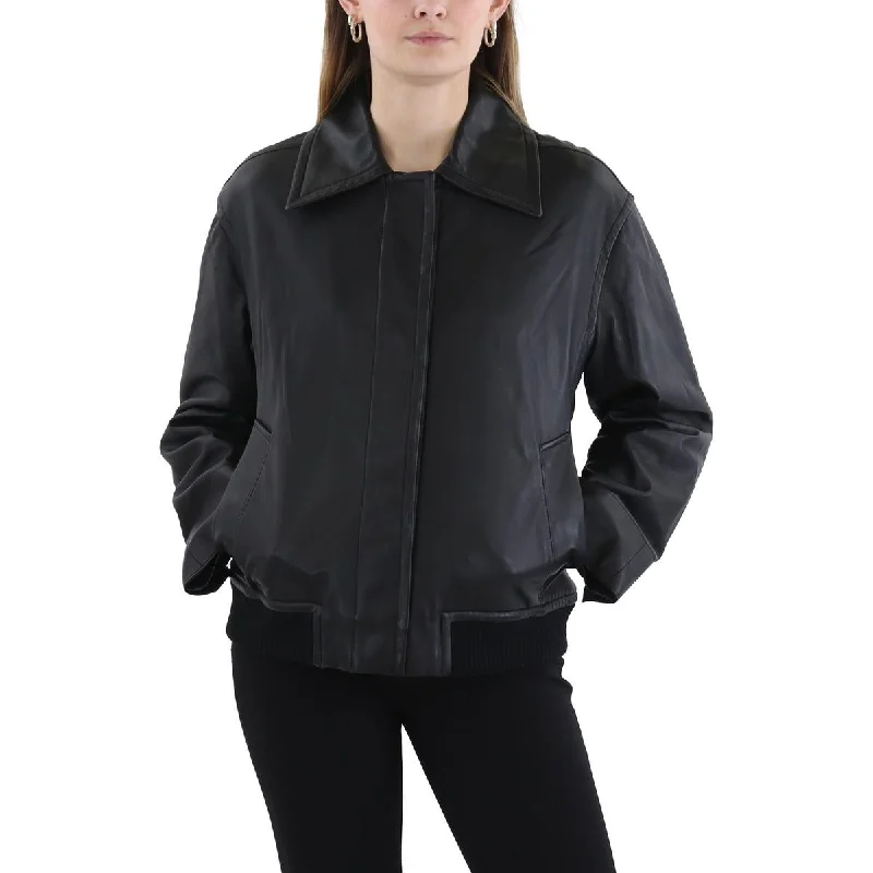 Unleash Your Fashion Womens Solid Lambskin Leather Bomber Jacket