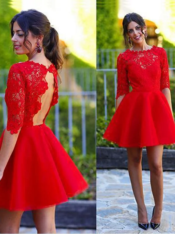 New Styles Just In A-Line/Princess Scoop 1/2 Sleeves Lace Short/Mini Dresses