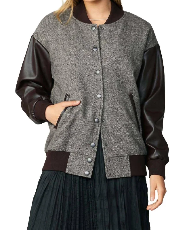 Trendy Street Style Attire Oversized Wool Tweed Bomber In Chocolate