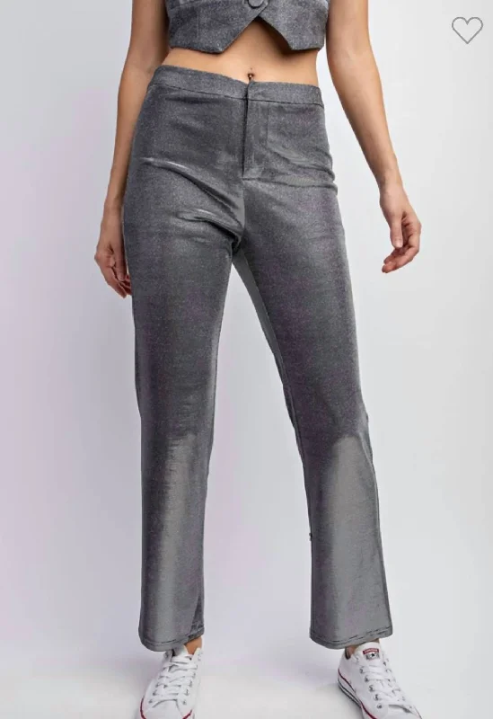 Spring Fashion Metallic Knit Pants In Silver