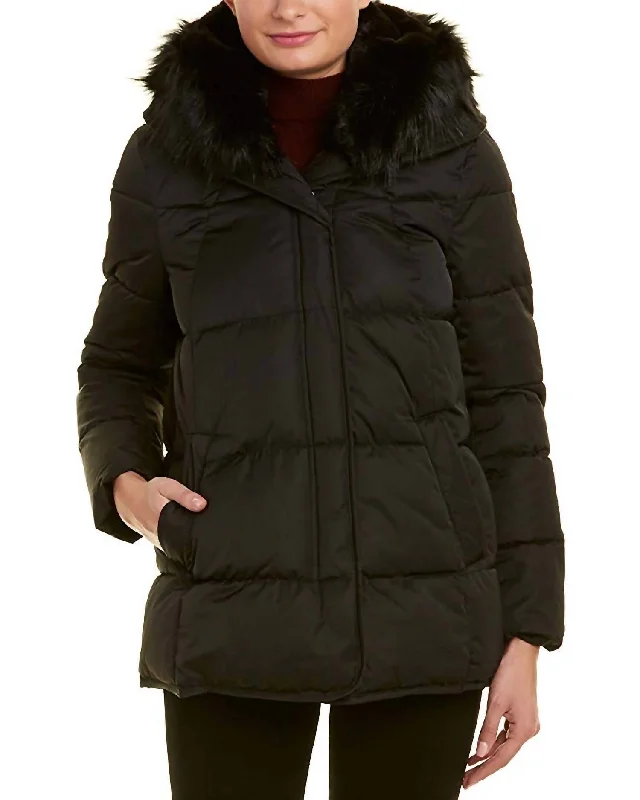 Special Occasion Wear Morgan Faux-Fur Trim Puffer Short Coat In Black