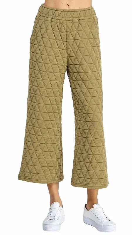 All Season Fashion Collection Quilted Flare Pant In Olive