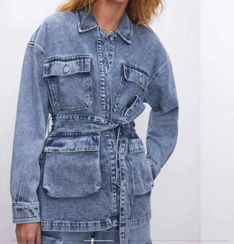 Style Your Wardrobe Uniform Denim Cargo Jacket In Blue Denim