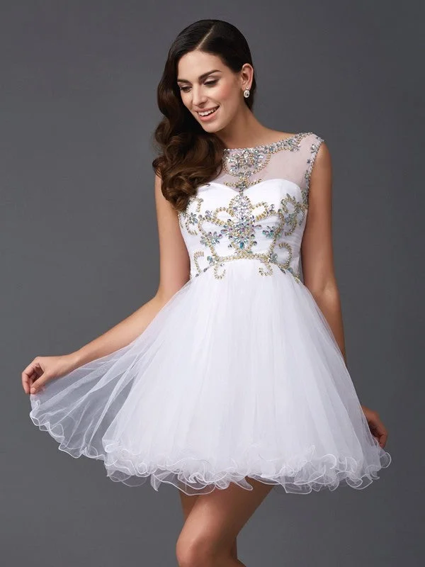 Unbeatable Deals A-Line/Princess Scoop Beading Sleeveless Short Net Dresses