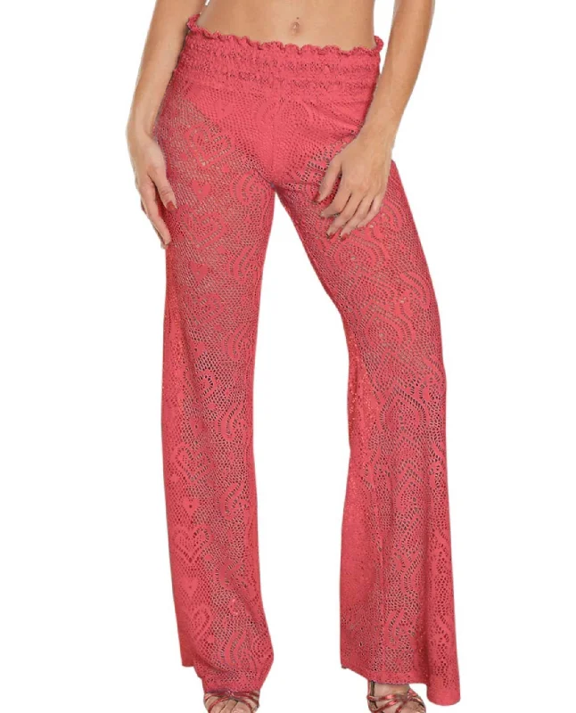 Imeless Style Heart Crochet Smocked Beach Pants In Coral