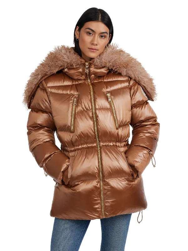 Chic Style Pajar Women's Electra Mid Puffer with Detachable Sherpa Lined Split Hood