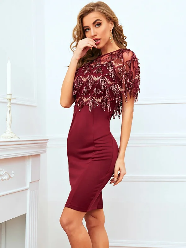 Fast Fashion Favorites TastyHottie - RETRO STITCHING FRINGED SEQUINED DRESS