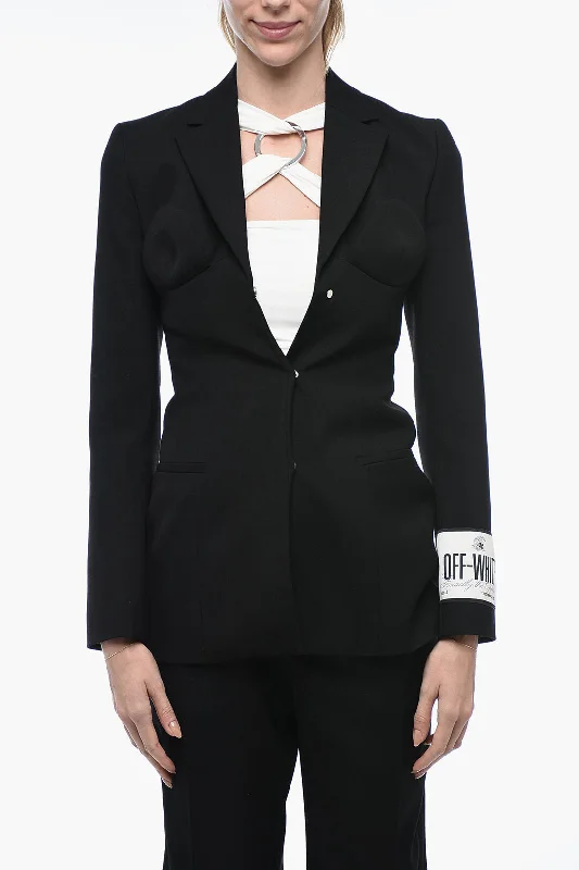 Trendy And Individual Women's Fashion Off-White Virgin Wool Ablohland Slim Fit Blazer 38 Italian Size