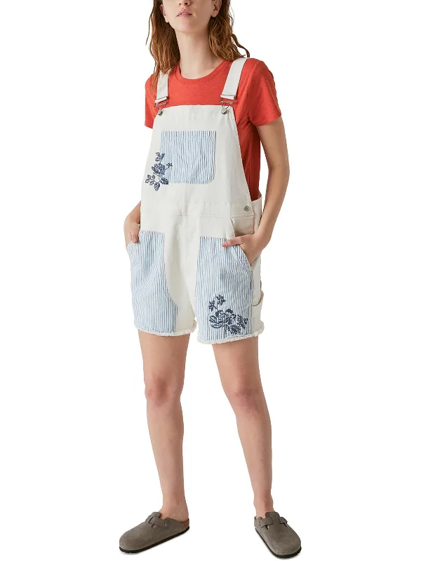 Athleisure Wear Promotion Womens Striped Embroidered Shortalls