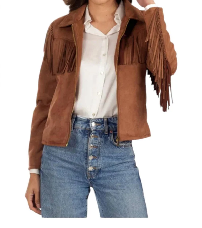 Explore What's New Fringe Faux-Suede Jacket In Tan