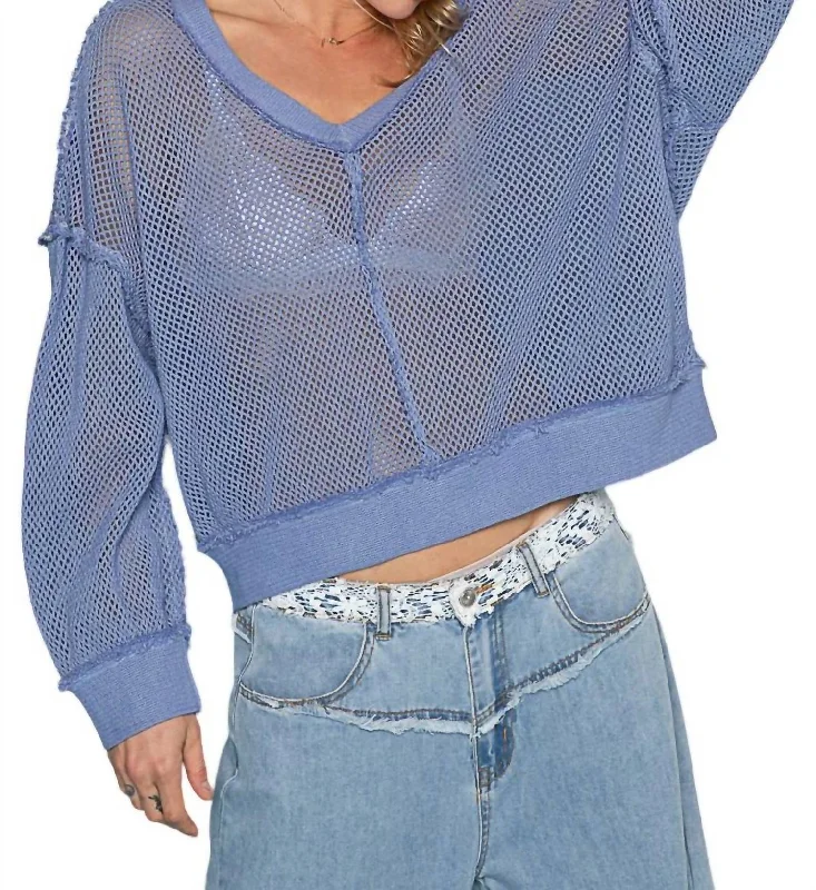 Limited Styles Open Knit Top Sweater In Cornflower Blue