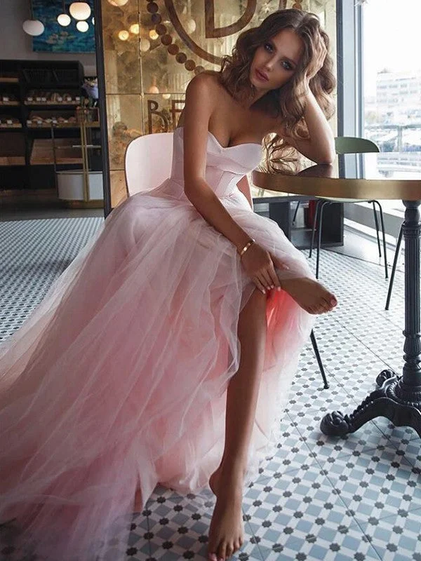 Inspired By You, Designed For You A-Line/Princess Sweetheart Sleeveless Sweep/Brush Train Ruffles Tulle Dresses