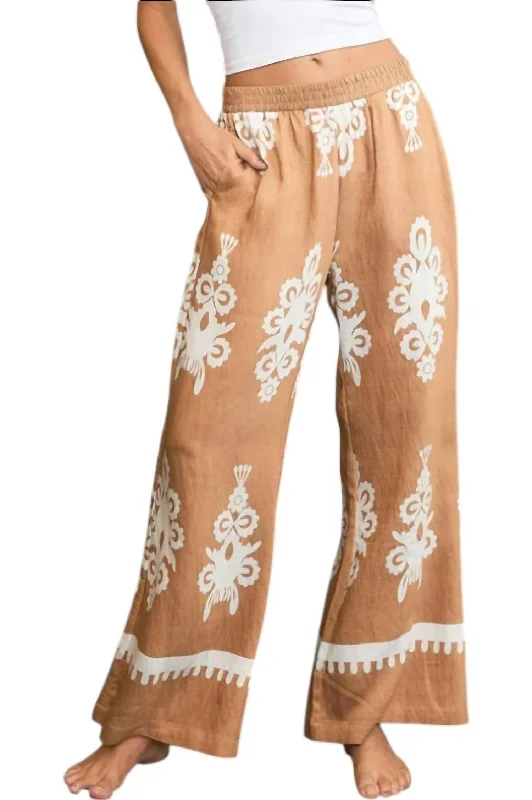 Mid Season Sale Border Print Pants In Mocha