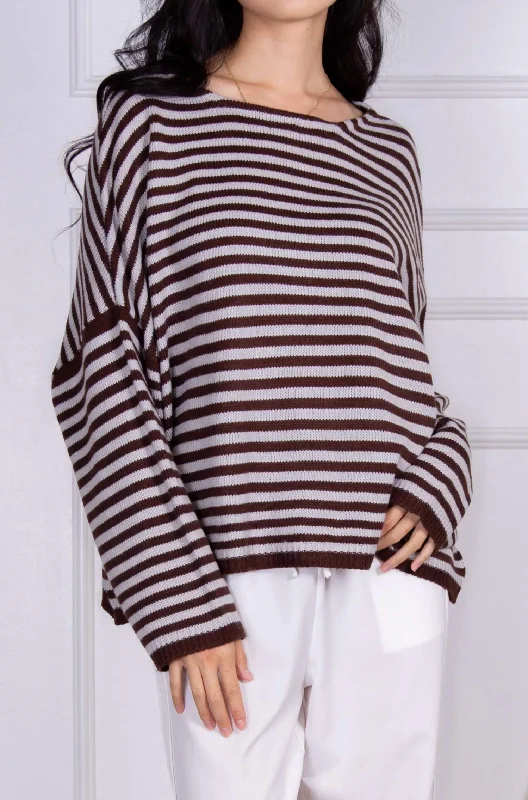 Great Deals On Ethnic Cultural Wear Dropped-Shoulder Striped Knit Sweater In Powder Blue/brown