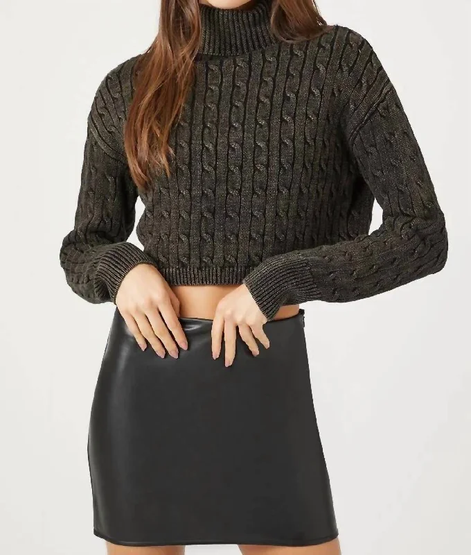 Unbeatable Deals Cable Knit Turtleneck Cropped Sweater In Black