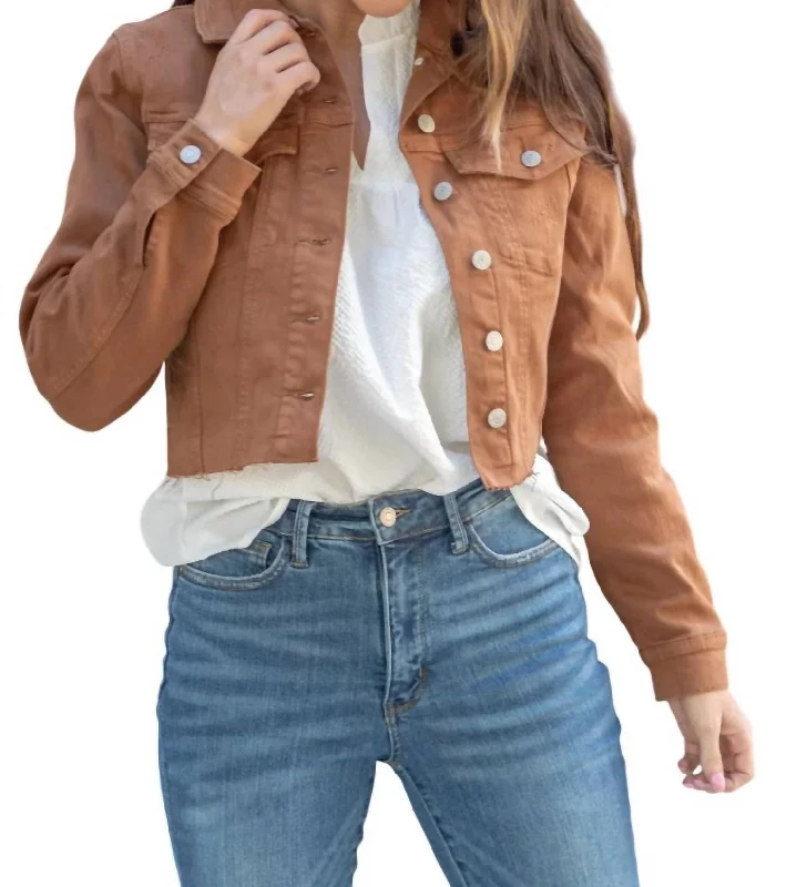 Seasonal Trend Garment Dyed Grinding Denim Jacket In Camel