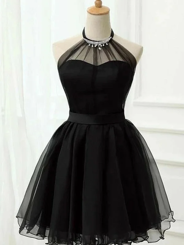 Elegant Attire For The Modern Lady A-Line/Princess Tulle Ruffles Halter Sleeveless Short/Mini Dresses