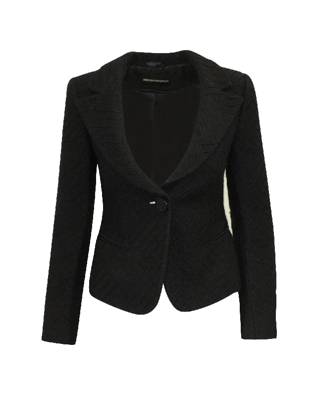 Unleash Your Trendy Side Emporio Armani Single-Breasted Blazer in Black Virgin Wool