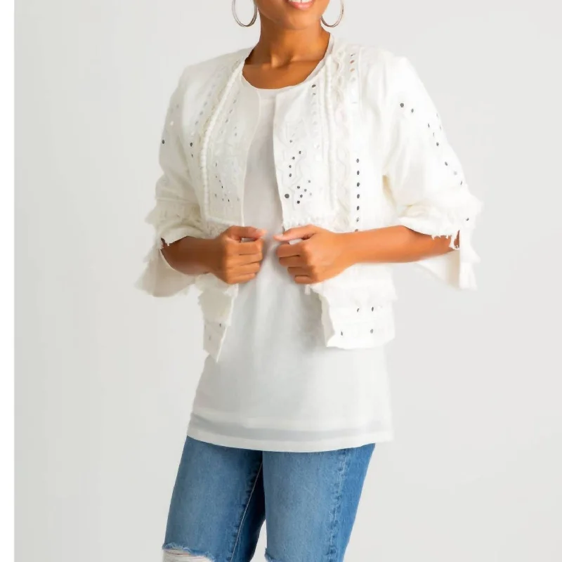 Trendy New Clothes Fringe Mirror Jacket In White