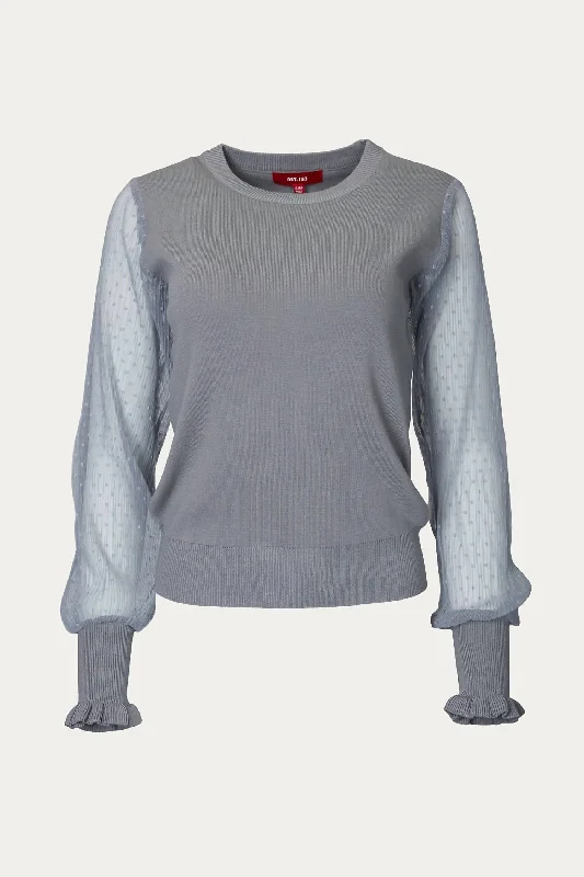 Day-To-Night Styles Mesh Sleeve Sweater In Dark Grey