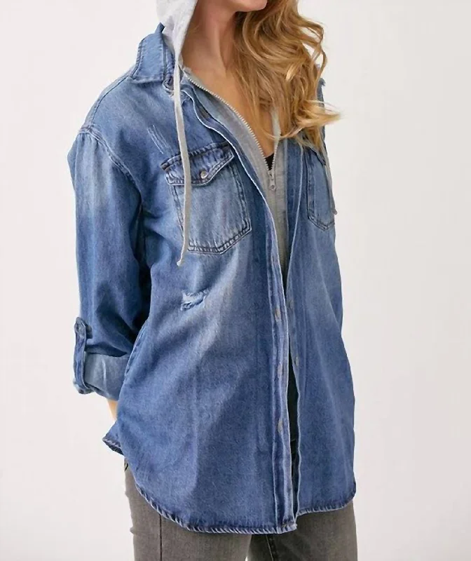 Elegant Attire For The Modern Lady Diane Hooded Shirt Jacket In Denim