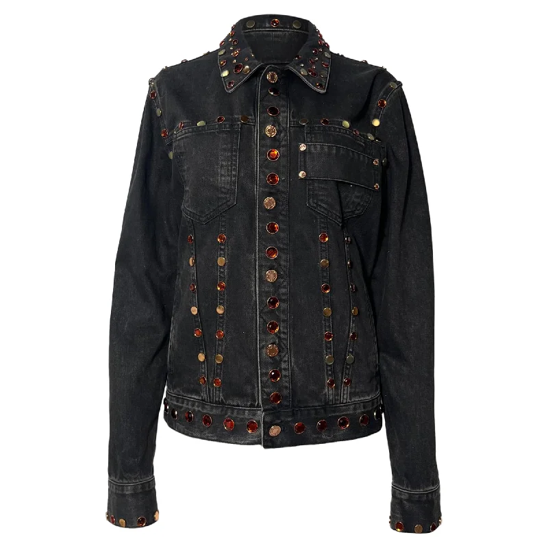 Romantic Date - Night Ensemble Givenchy Jewel-Embellished Jacket in Black Cotton Denim