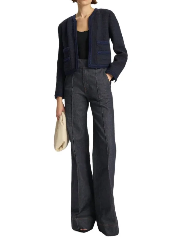 Innovate Your Wardrobe Ollie Cropped Tweed Jacket In Maritime Navy