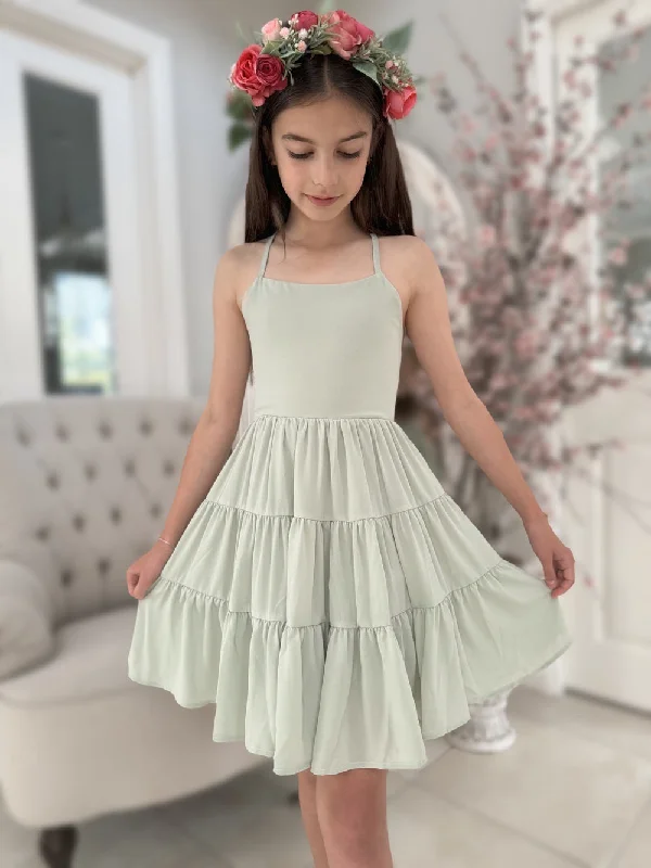 Feminine Flow Pheobe Chiffon Girls Dress Sage Green