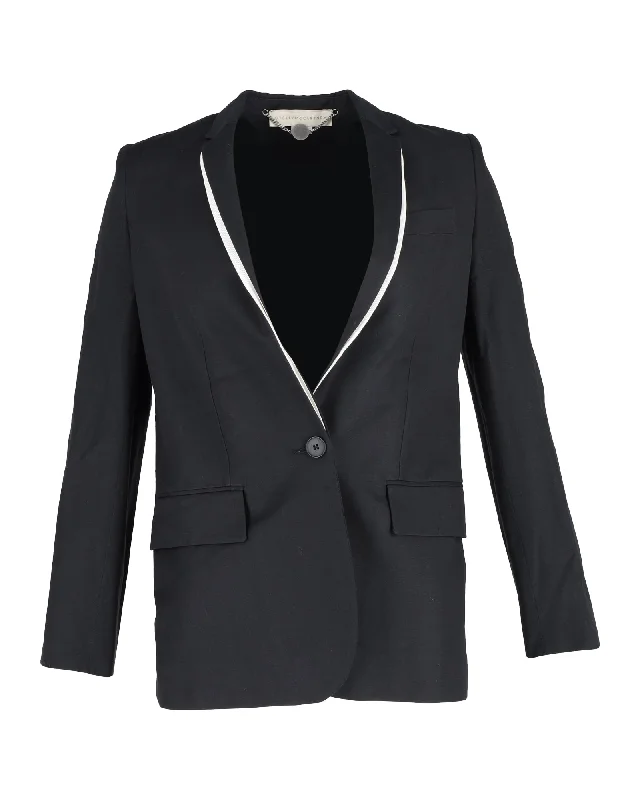 Comfort First Women's Wear Stella McCartney Contrast Trim Blazer in Black Wool