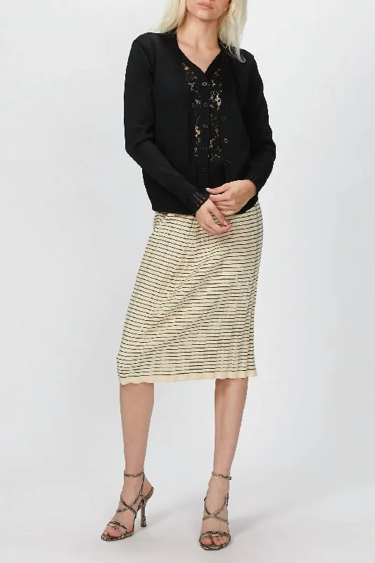 Chic Style Lace Paneled Cardigan In Black