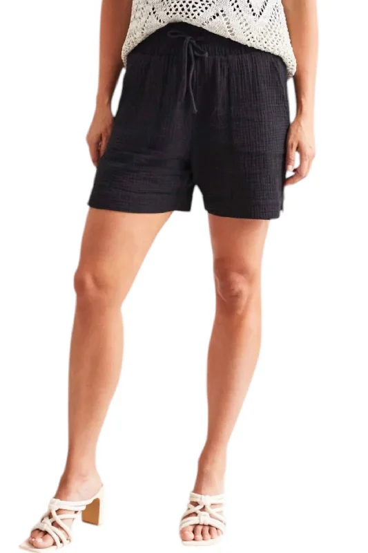 Ethnic Cultural Event Wear Cotton Gauze Shorts In Black