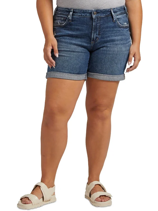 Latest Fashion Plus Womens Midi Mid-Rise Denim Shorts