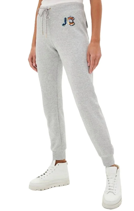 Elegant Attire For The Modern Lady Women's French Terry Sequin Trim Joggers In Gray