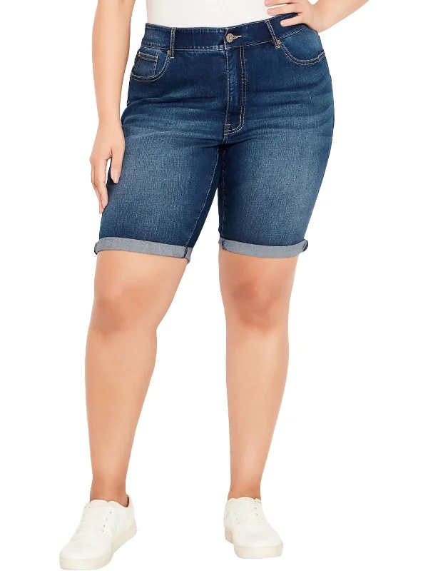 Budget Friendly Fashion Womens Cuffed Knee Length Denim Shorts