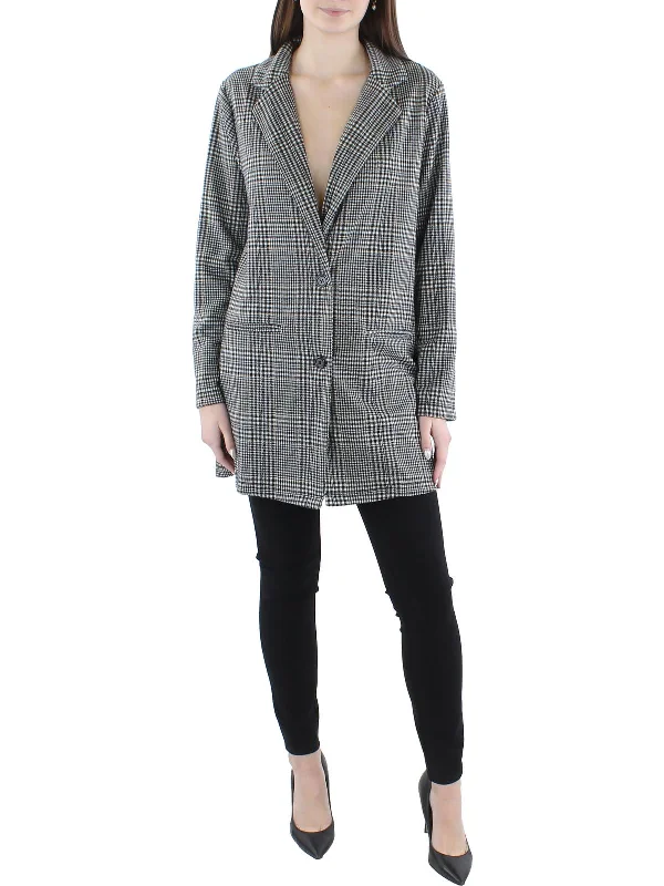 Wardrobe Update Juniors Womens Woven Plaid Two-Button Blazer