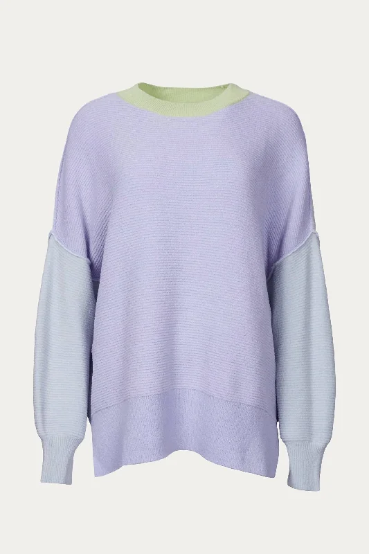 Seasonal Fashion Oversized Ottoman Colorblock Sweater In Lavender