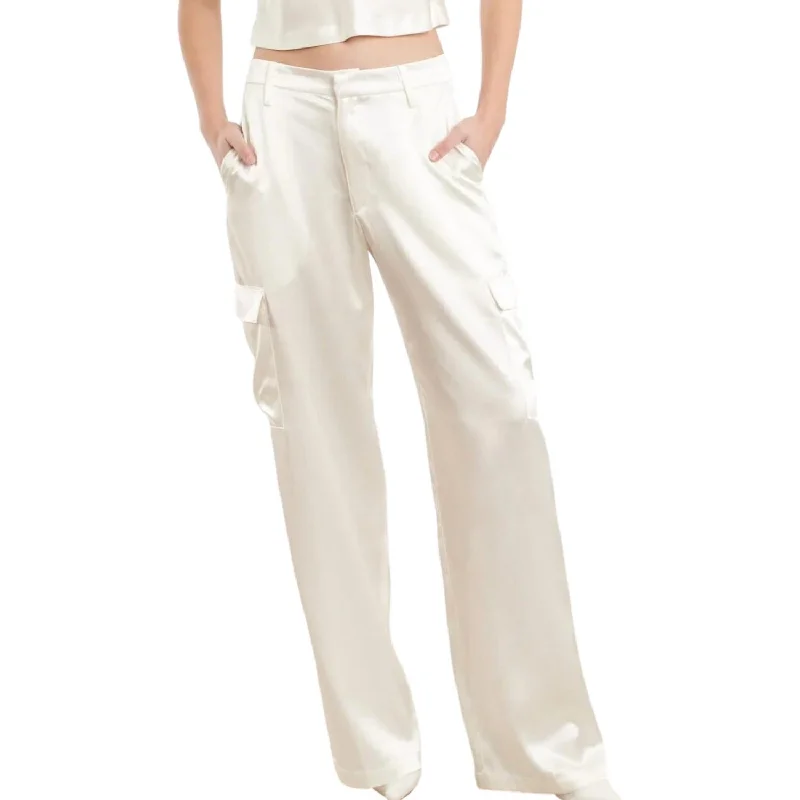 Runway Inspired Wear Silk Baggy Cargo Pants In White