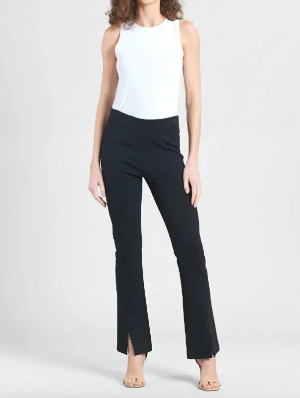 Chic Styles Ponte Pant With Front Slit Hem In Black