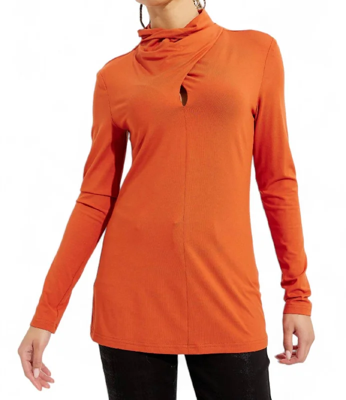 Chic Outfits Mock Neck Long Sleeve Top In Tandoori