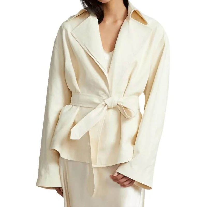 Crazy Price Slashing Belted Hemp Trench Coat In Ecru