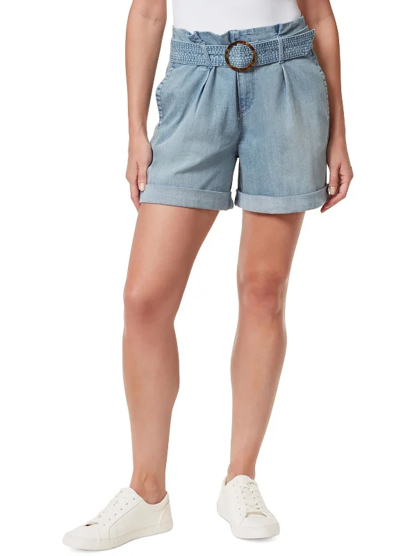 Stylish Looks Womens Denim Pleated High-Waist Shorts