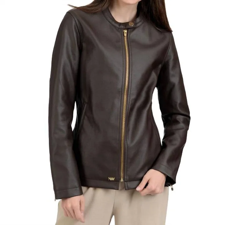 Huge Discounts This Week Café Faux-Leather Racer Jacket In Brown