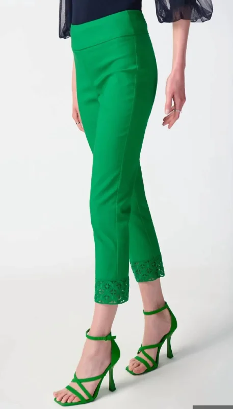 Chic Wardrobe Essentials Embroidered Cutout Cuff Cropped Pant In Island Green