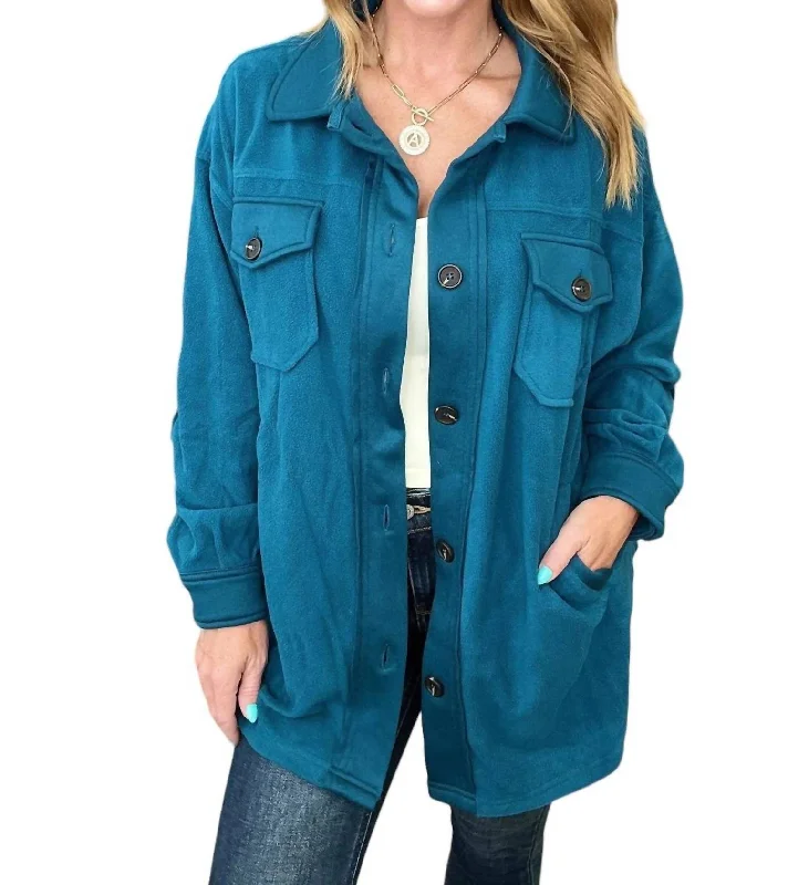 Chic Style, Always In Vogue Oversized Basic Fleece Shacket In Teal