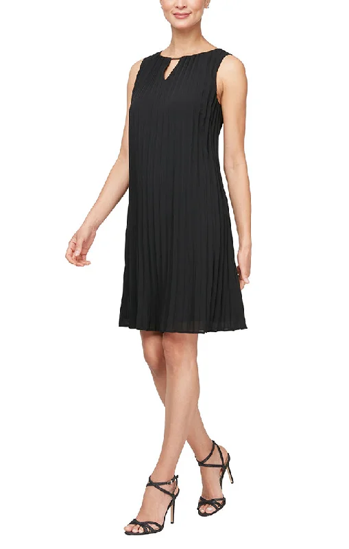 Limited Time Deal Short Sleeveless Pleated Dress with Cutout Neckline