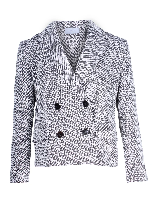 Quality Driven Apparel Boss Double-Breasted Blazer in Black and White Polyester Wool Blend