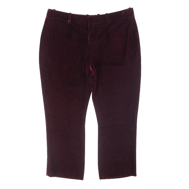 Day-To-Night Styles Women's Burgundy Cropped Straight-Fit Velvet Slacks