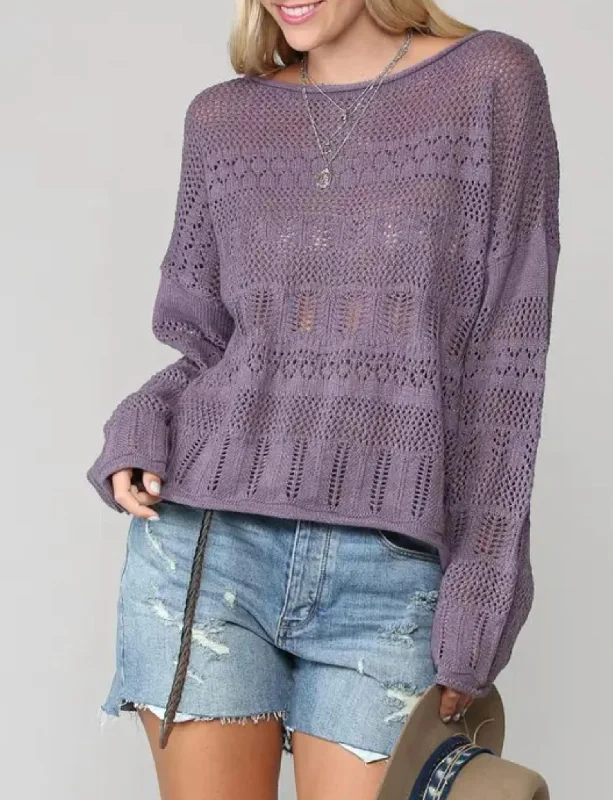 Style Upgrade Open-Knit Cotton-Blend Sweater In Purple