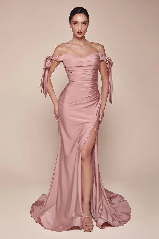 The Latest Fashion Trends Cinderella Divine CD943 Off Shoulder Formal Prom Long Dress Dusty Rose