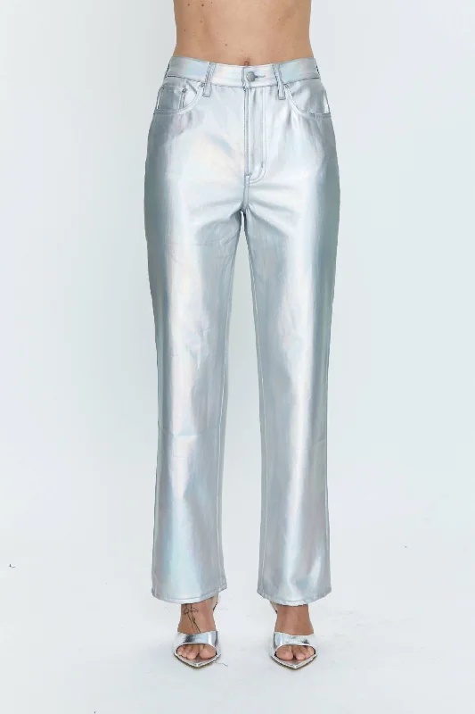 Trendsetter's Closet Cassie High Rise Straight Pant In Coated Prism